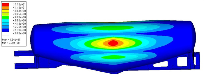 Braking condition bottom frame stress cloud