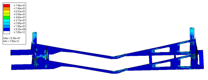 4-4 Облако напряжений нижней рамы при полной нагрузке